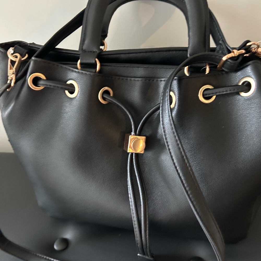 Time and Tru Black Shoulder Bag with Gold Accents